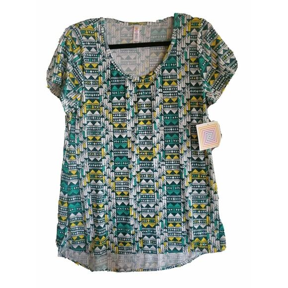 NEW LuLaRoe Classic T Womens Shirt S Small Yellow Green geometric Tribal pattern - Picture 1 of 1